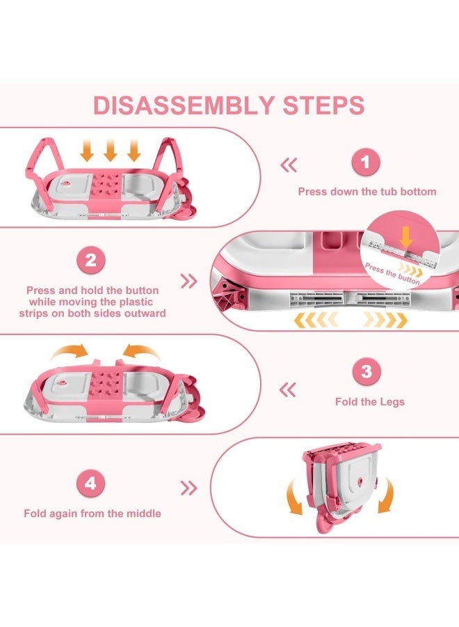 سانتين رايلي حوض استحمام أطفال قابل للطي ومحمول للسفر (وردي) مزود بـوسادة ناعمة ومقياس حرارة رقمي يعمل في الوقت الفعلي. مناسب للمواليد الجدد والأطفال الصغار من عمر 0 إلى 36 شهرًا. - Image 4